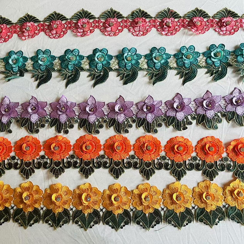3D Multi-Color Beaded ပန်းပွင့် guipure ပန်းတည်းဇာ - လက်မှုလက်မှုနှင့်နည်းပညာ