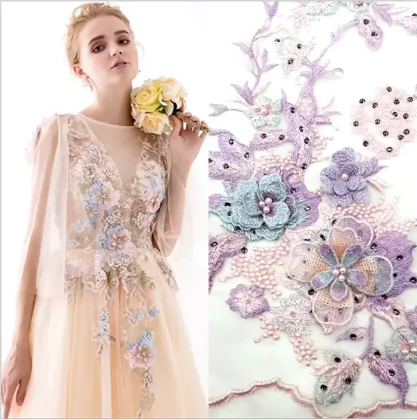 Custom High Quality Tulle Mesh Embroidery Sequin Fabric Guipure Lace Fabric