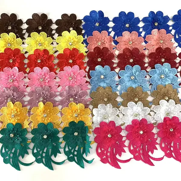 Multicolor Embroidered Lace With 3d Mesh Flowers Ribbon Beaded Tube Barcode Embroidery Lace