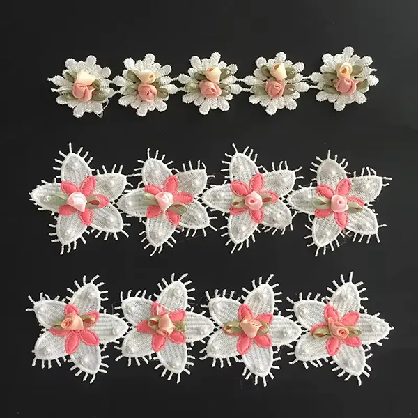 Multicolor Embroidered Lace With 3d Mesh Flowers Ribbon Beaded Tube Barcode Embroidery Lace