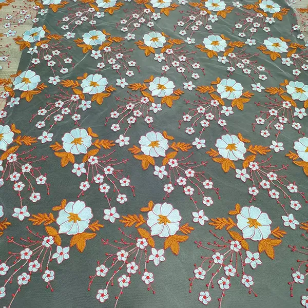 Vintage Multi Color Embroidery Mesh Lace Fabric For Dresses