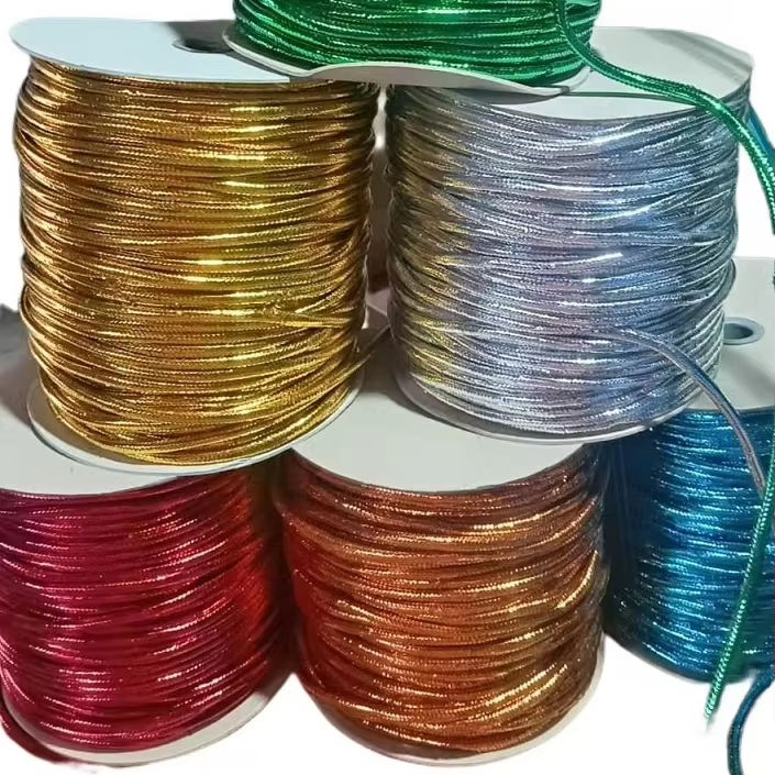5mm ရောင်စုံသတ္တု polyester ကြိုးလက်ဝတ်ရတနာကြိုးချည် Metallic ကြိုးကြိုး