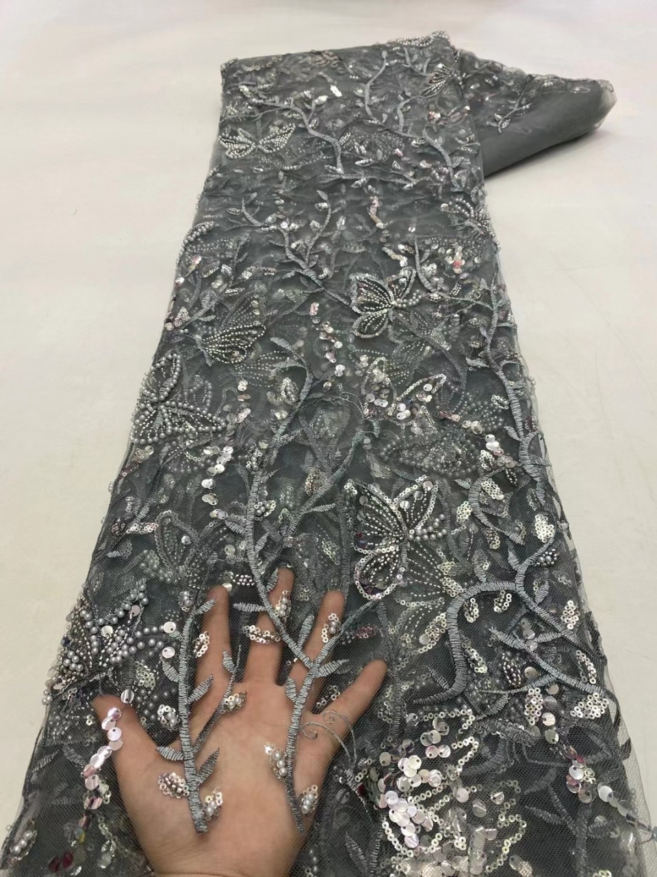 Handmade 2022 Colorful Wedding Lace Fabric 3d butterfly Beaded Embroidered by Yards