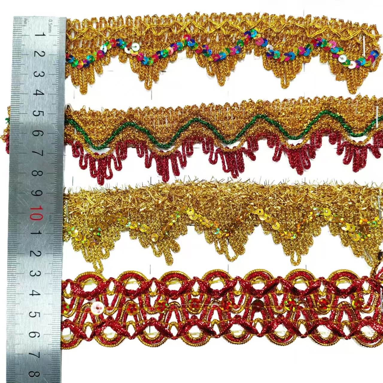 Clothing Accessories Gold and Silver Metallic Border Lace Trim Metallic Gold Sequins Embroidery Tatting Lace Trim