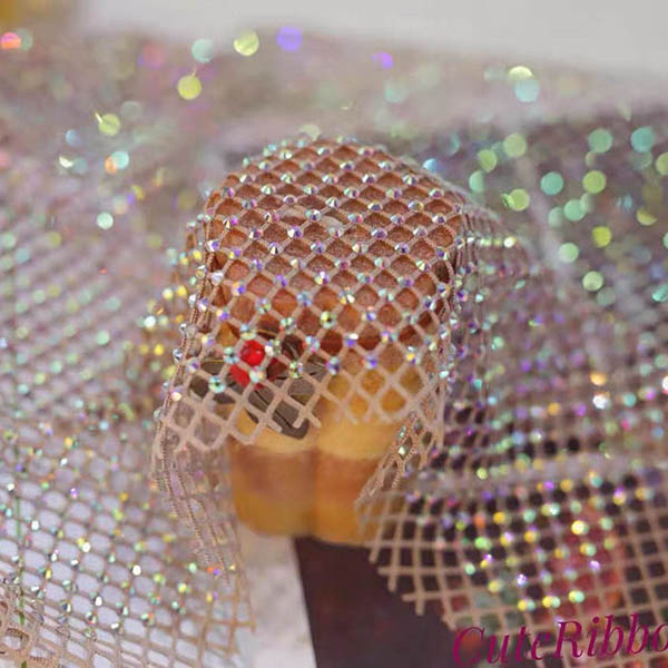 Rhinestone Mesh အထည် Elastic Fabric