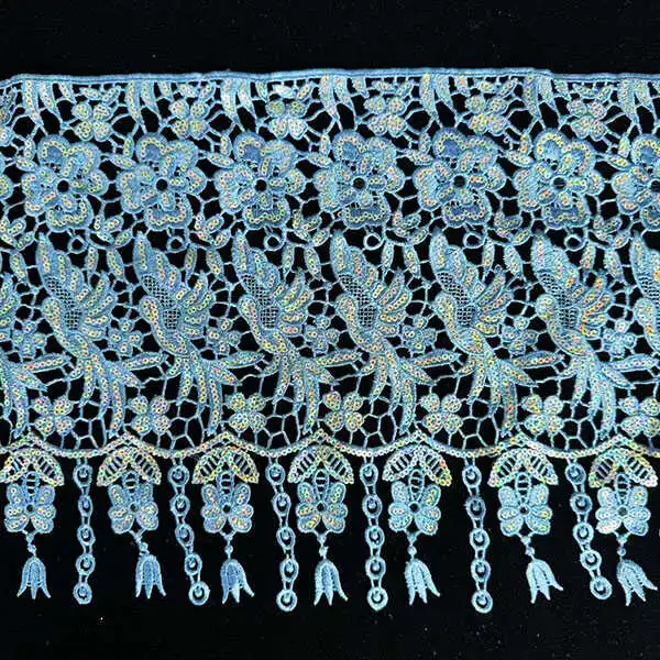 လက်ကား 25 စင်တီမီတာ စိတ်ကြိုက် Polyester ချည်မျှင် Sequined Embroidery Lace
